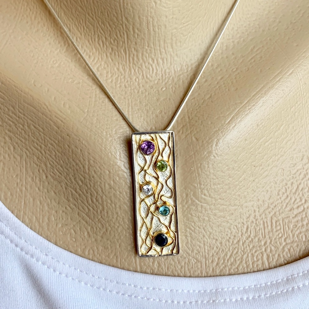 Sterling silver and multi color gemstone necklace
